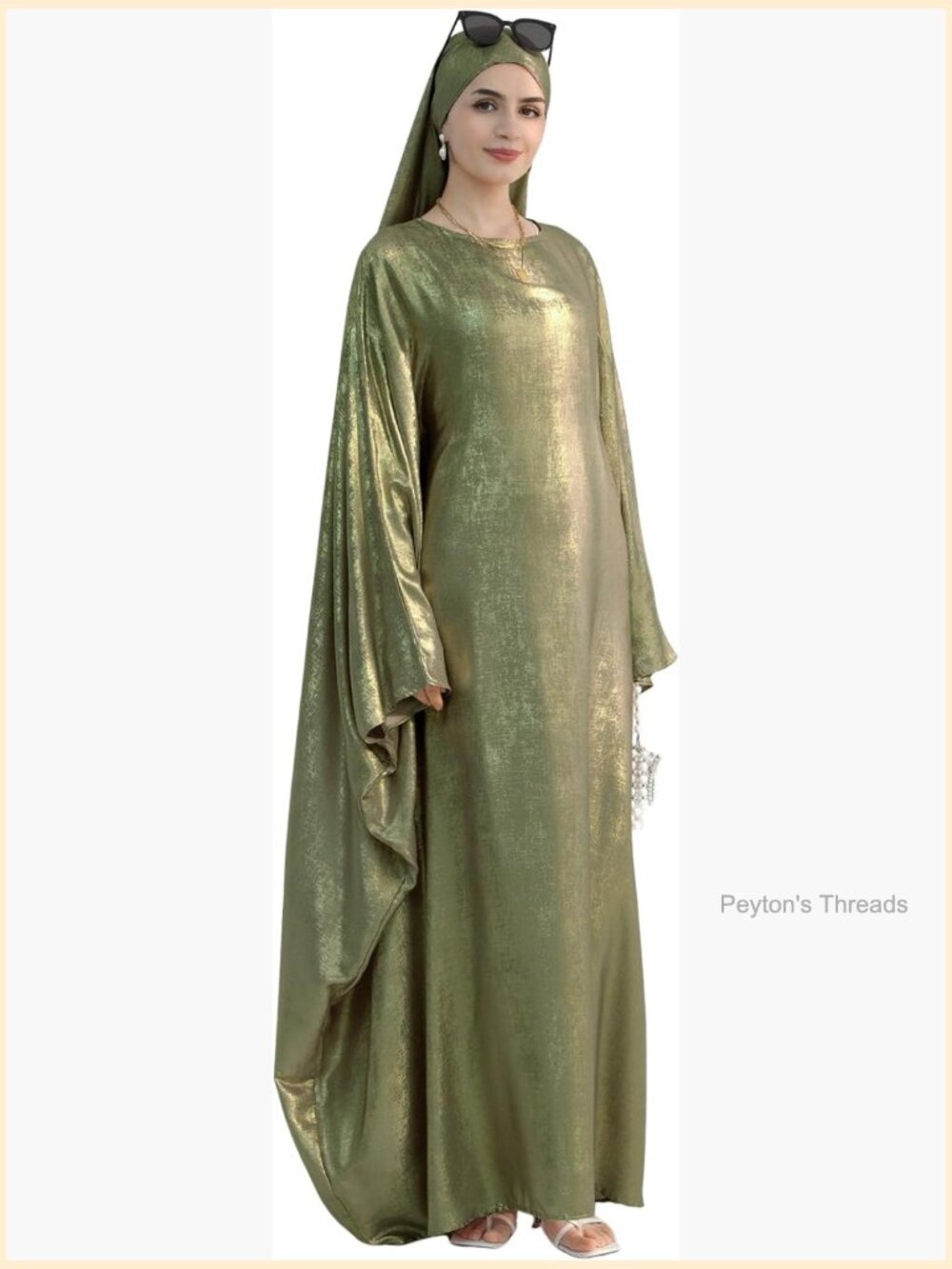 Metallic Shiny Hijab Prayer Dress Arabic Kaftan Islamic Abaya